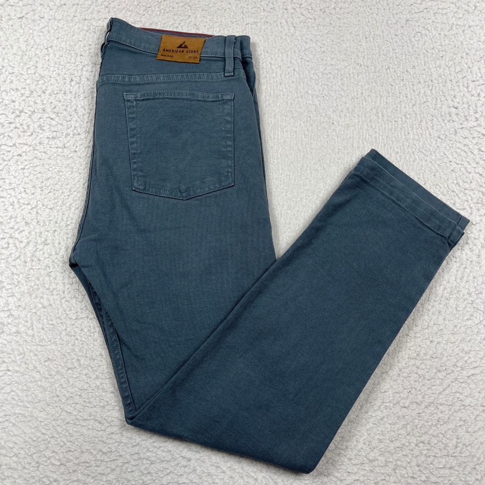 American Giant Pants Mens 34 Blue Roughneck Stretch Canvas Straight Workwear